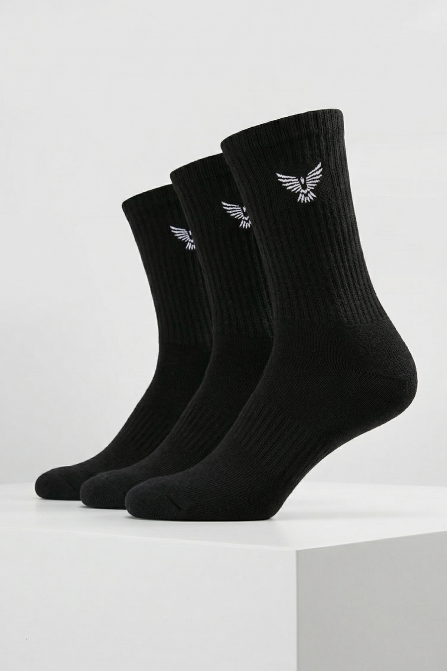Adult Men's Cotton Long Sports Socks - Black | 3-Pack