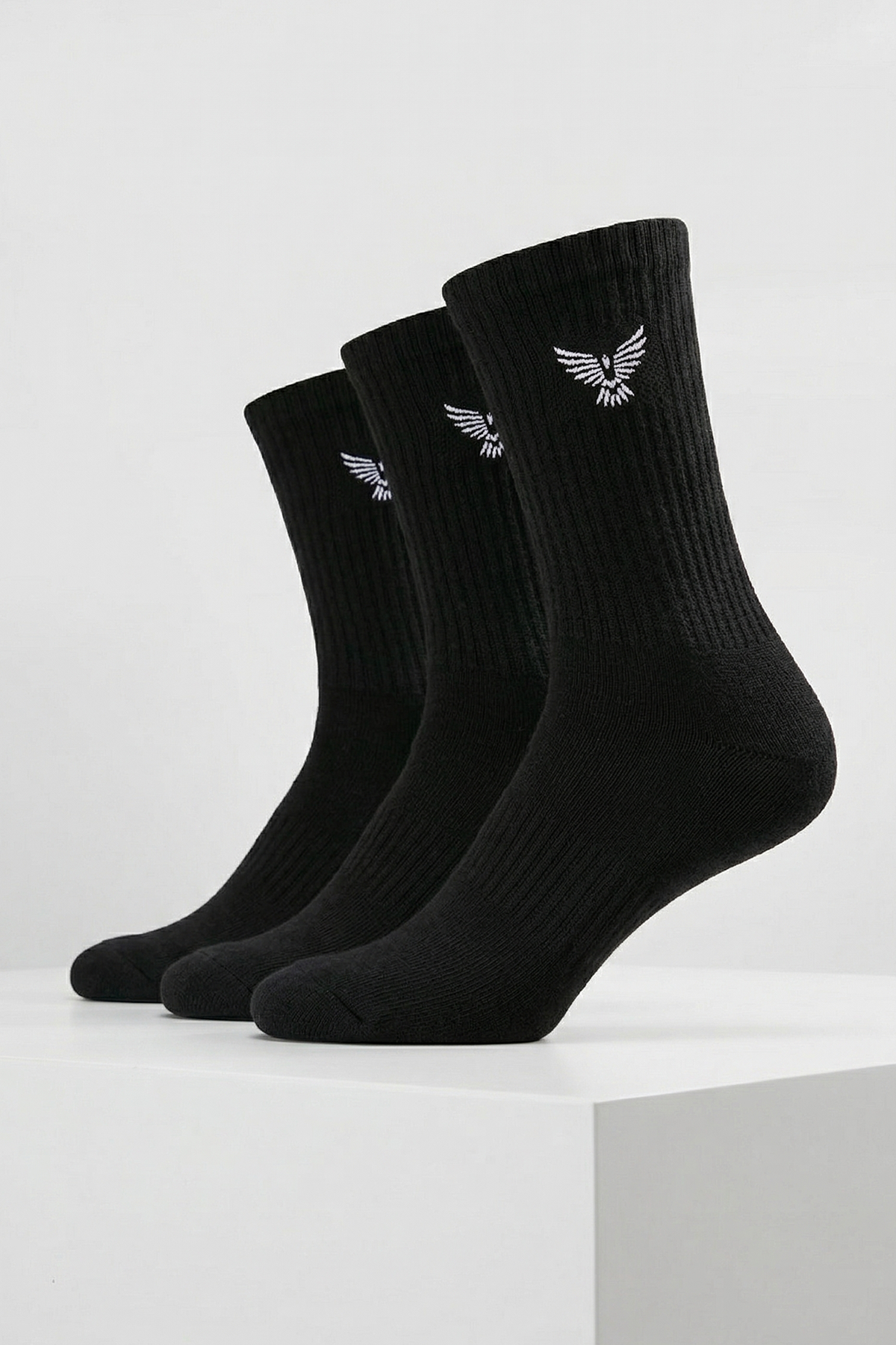 Adult Men's Cotton Long Sports Socks - Black | 3-Pack