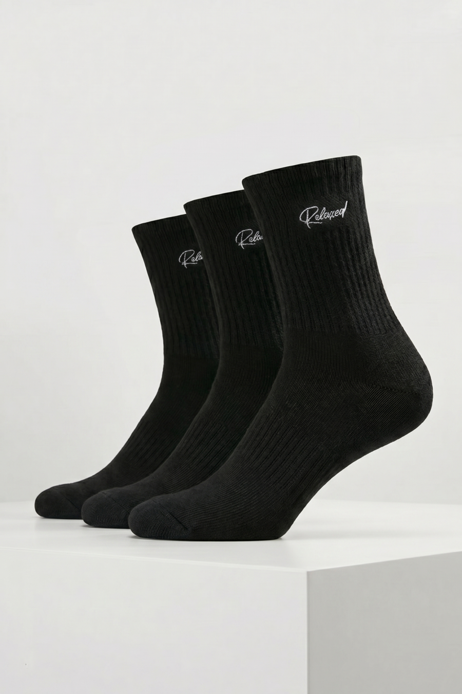 Adult Men's Cotton Medium Sports Socks - Black | 3-Pack