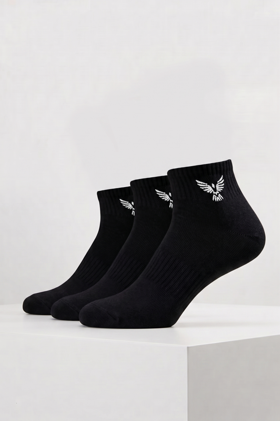 Unisex Cotton Short Sports Socks - Black | 3-Pack